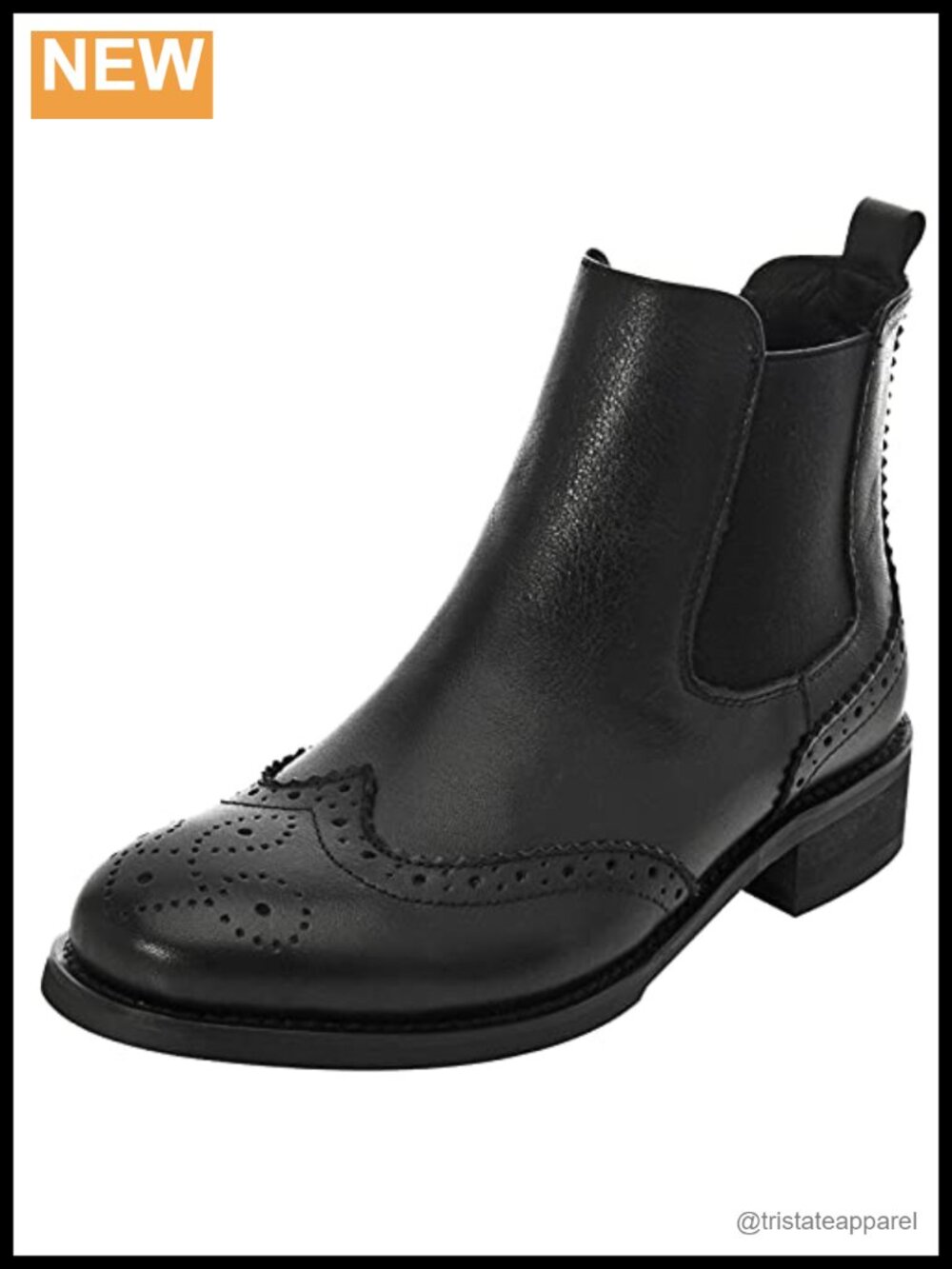 Genuine Leather Women's Ankle Chelsea Boots Slip-On Low Heel Brogue Wingtip